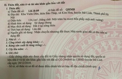 Bán đất đấu giá Vườn Dĩm, Kim Hoa, Mê Linh