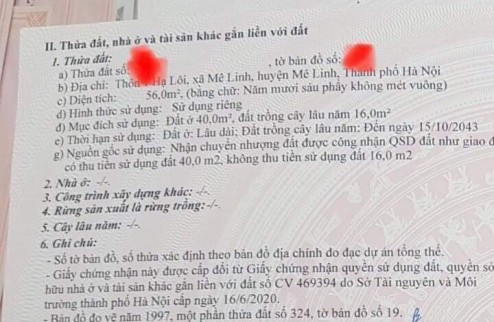 Bán 50m2 đất tại Hạ Lôi, Mê Linh