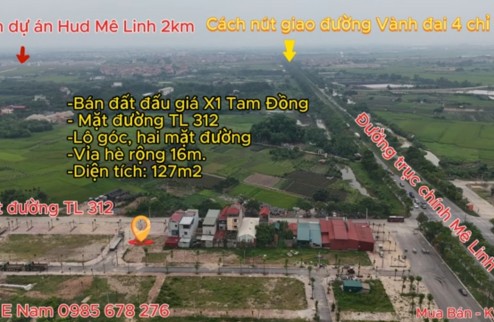 Bán lô góc đất đấu giá X1 Tam Đồng, Mê Linh. Dt 127m2