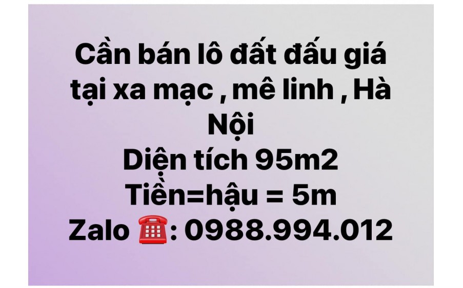 ĐẤT ĐẤU GIÁ Xa Mạc, Liên Mạc, Mê Linh, Hà Nội, cam kết bán đúng giá chủ thu