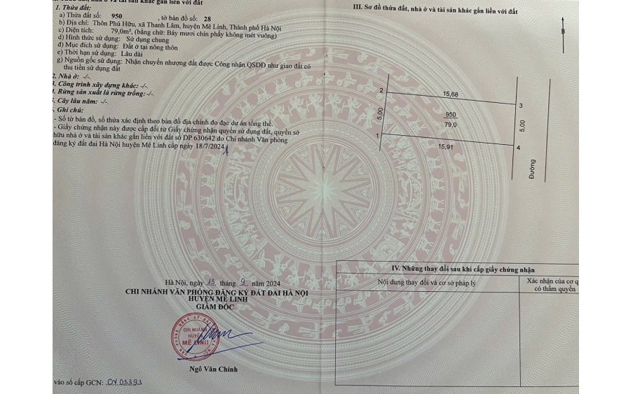 Bán đất Phú Hữu Thanh Lâm, Mê Linh , Hà Nội full thổ cư